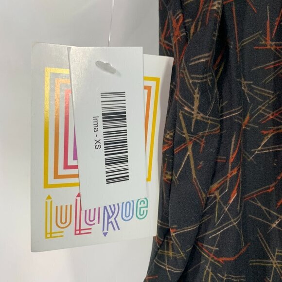 Lularoe Irma Half Sleeve Tunic High Low Polyester Blend Sz XS Black Orange Gold - Picture 7 of 7